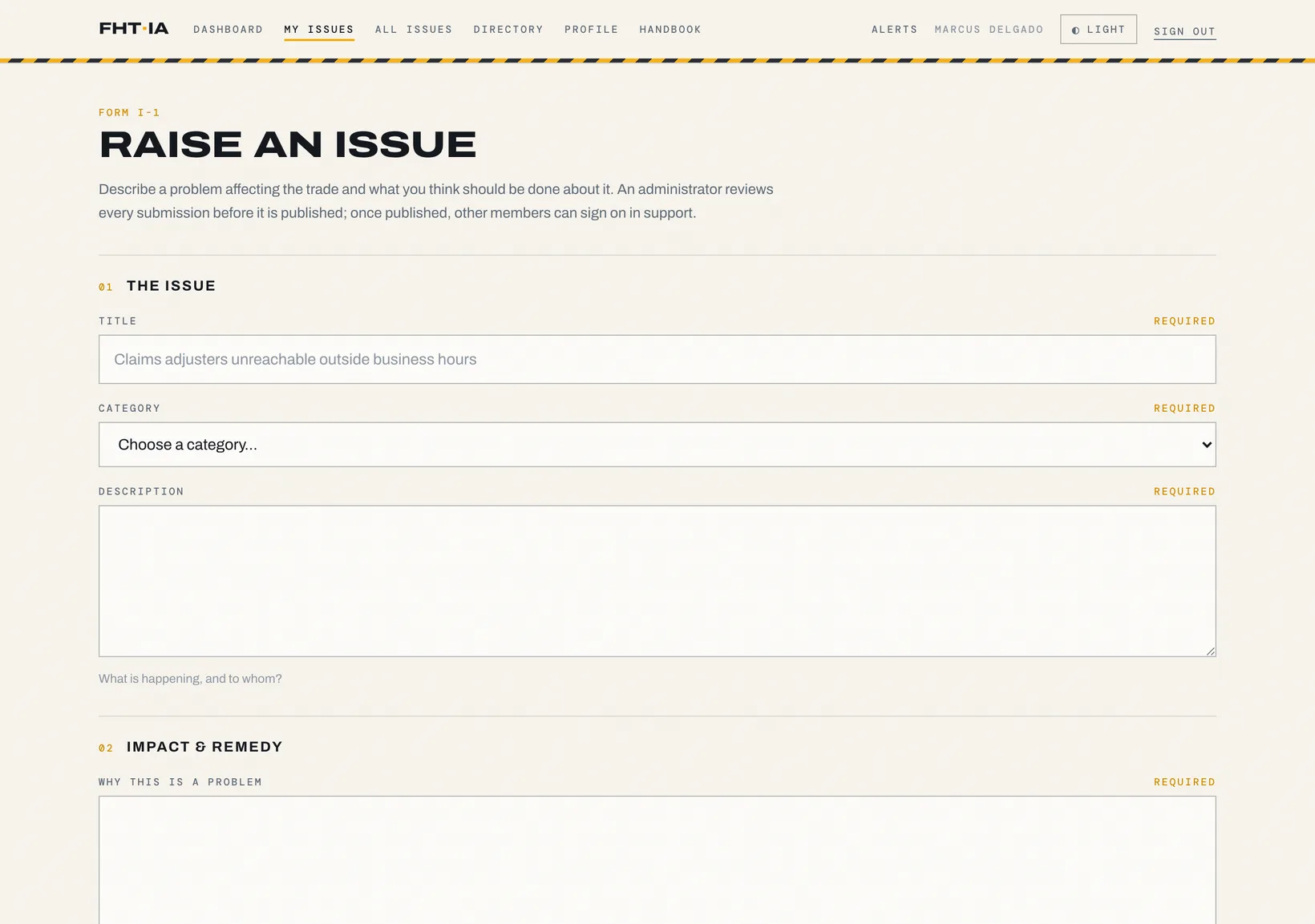 Raising an issue, Form I-1.