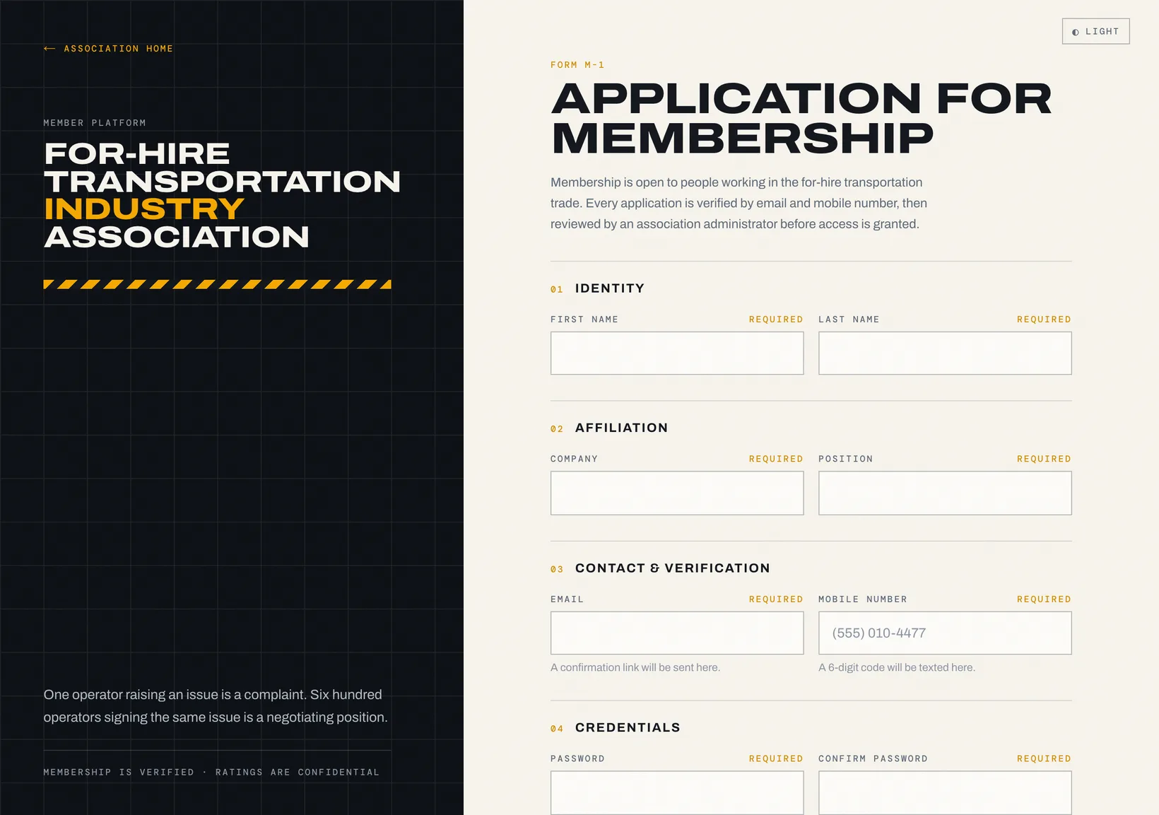 The membership application, Form M-1.